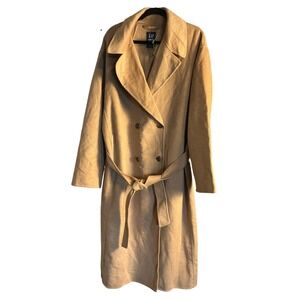 GAP Oversized Wool Coat Camel Tan Double Breasted Belted L Tall